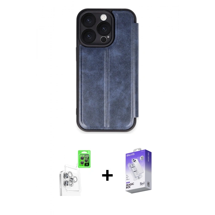 MARSİLYAN™- iPhone 16 Pro Kılıf Zirve Yansıma Serisi - Siyah Bilvis 5in1 3D Magic Cam Ekran Koruyucu + Raze Metal Kamera Lens - BZ