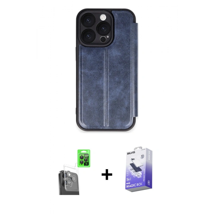 MARSİLYAN™- iPhone 16 Pro Kılıf Zirve Yansıma Serisi - Siyah Bilvis 5in1 5D Magic Hayalet Cam Ekran Koruyucu + Raze Metal Kamera Lens - SH
