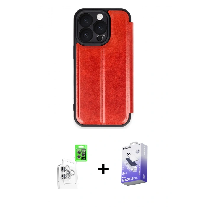 MARSİLYAN™- iPhone 16 Pro Kılıf Zirve Yansıma Serisi - Siyah Bilvis 5in1 5D Magic Hayalet Cam Ekran Koruyucu + Raze Metal Kamera Lens - BZ