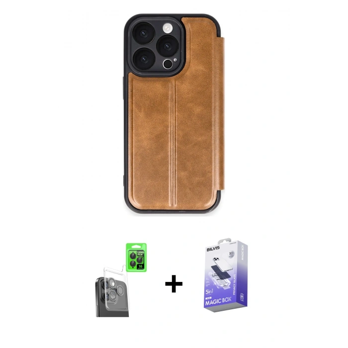 MARSİLYAN™- iPhone 16 Pro Kılıf Zirve Yansıma Serisi - Siyah Bilvis 5in1 5D Magic Hayalet Cam Ekran Koruyucu + Raze Metal Kamera Lens - SH