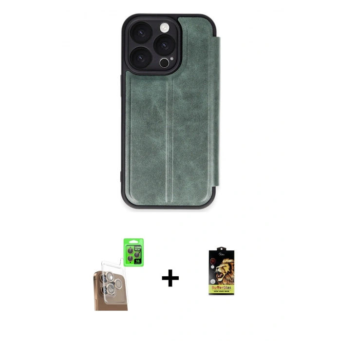 MARSİLYAN™- iPhone 16 Pro Kılıf Zirve Yansıma Serisi - Siyah Buffer Cam Ekran Koruyucu + Raze Metal Kamera Lens - CLTM