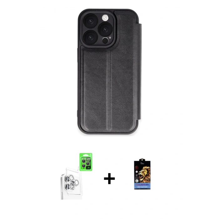 MARSİLYAN™- iPhone 16 Pro Kılıf Zirve Yansıma Serisi - Siyah Buffer Hayalet Cam Ekran Koruyucu + Raze Metal Kamera Lens - BZ