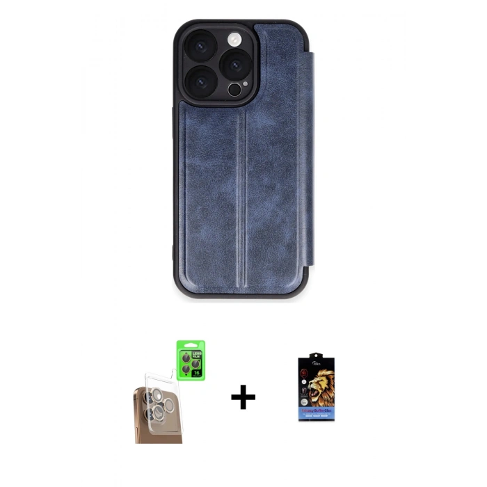 MARSİLYAN™- iPhone 16 Pro Kılıf Zirve Yansıma Serisi - Siyah Buffer Hayalet Cam Ekran Koruyucu + Raze Metal Kamera Lens - CLTM
