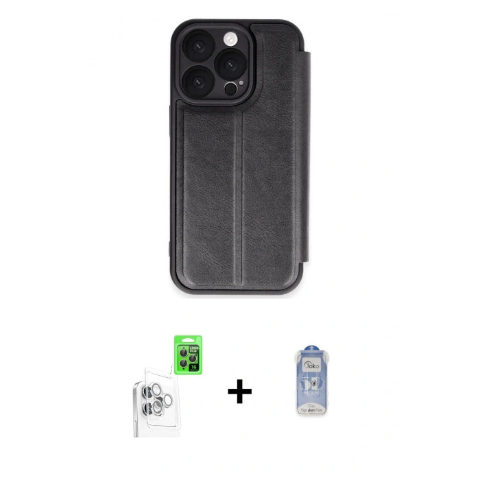 MARSİLYAN™- iPhone 16 Pro Kılıf Zirve Yansıma Serisi - Siyah Joko Magic 5D Cam + Raze Metal Kamera Lens - BZ