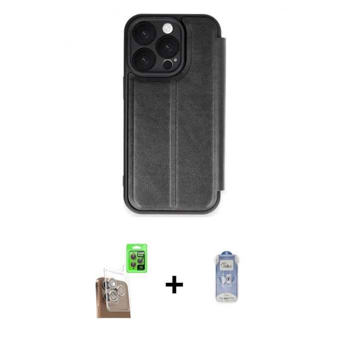 MARSİLYAN™- iPhone 16 Pro Kılıf Zirve Yansıma Serisi - Siyah Joko Magic 5D Cam + Raze Metal Kamera Lens - CLTM