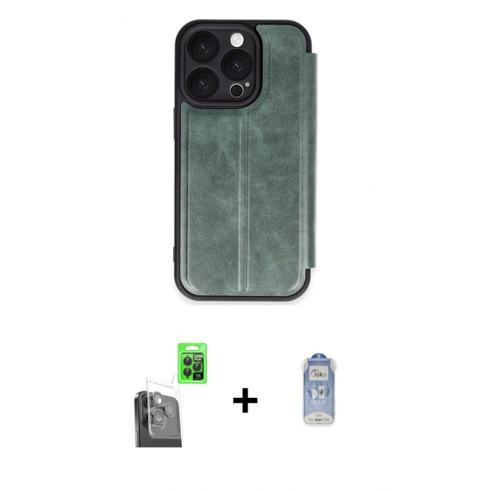 MARSİLYAN™- iPhone 16 Pro Kılıf Zirve Yansıma Serisi - Siyah Joko Magic 5D Cam + Raze Metal Kamera Lens - SH