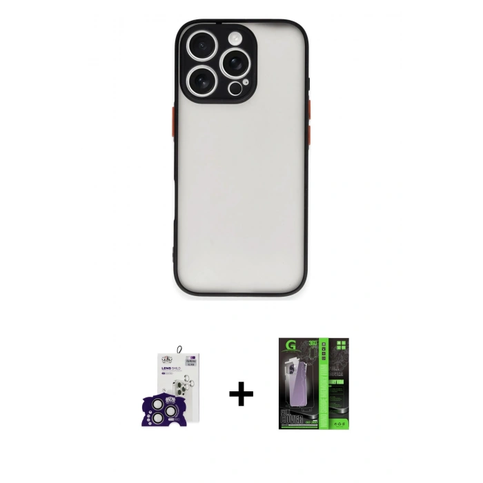MARSİLYAN™- iPhone 16 Pro Max Kılıf Ahenk Çizgi Serisi - Şeffaf 360 Full Body Arka Koruyucu + Bilvis Titan Kamera Lens - TMGI