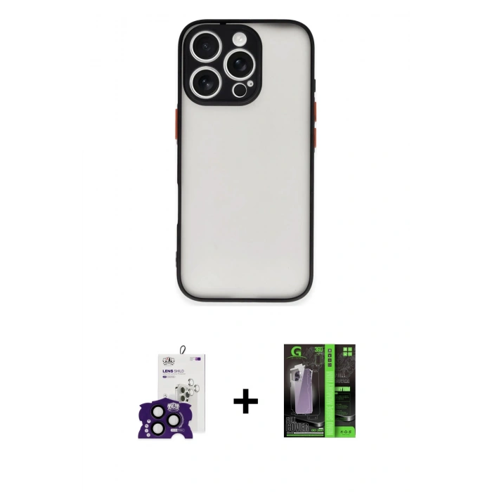 MARSİLYAN™- iPhone 16 Pro Max Kılıf Ahenk Çizgi Serisi - Şeffaf 360 Full Body Arka Koruyucu + Bilvis Titan Kamera Lens - SH