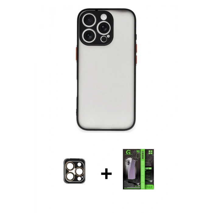 MARSİLYAN™- iPhone 16 Pro Max Kılıf Ahenk Çizgi Serisi - Şeffaf 360 Full Body Arka Koruyucu + PVD Metal Kamera Lens - GD