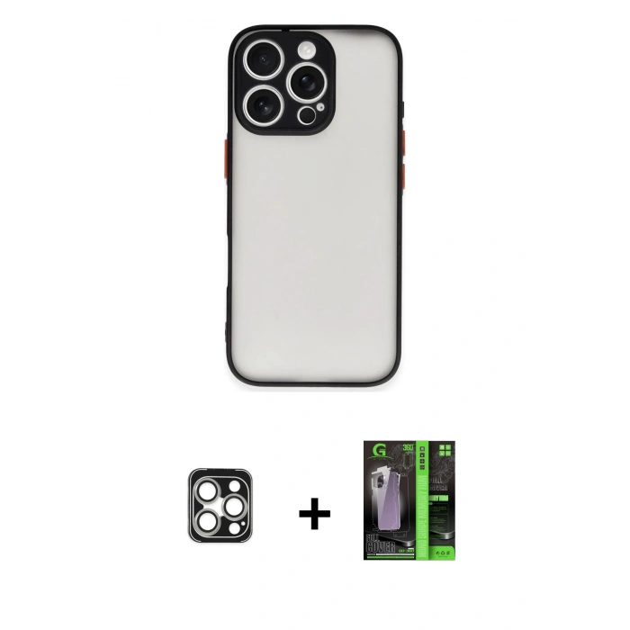MARSİLYAN™- iPhone 16 Pro Max Kılıf Ahenk Çizgi Serisi - Şeffaf 360 Full Body Arka Koruyucu + Gümüş PVD Metal Kamera Lens