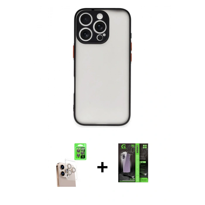 MARSİLYAN™- iPhone 16 Pro Max Kılıf Ahenk Çizgi Serisi - Şeffaf 360 Full Body Arka Koruyucu + Raze Metal Kamera Lens - NLGY
