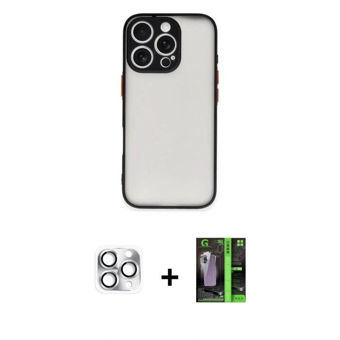 MARSİLYAN™- iPhone 16 Pro Max Kılıf Ahenk Çizgi Serisi - Şeffaf 360 Full Body Arka Koruyucu + Pers Alüminyum Kamera Lens - GS