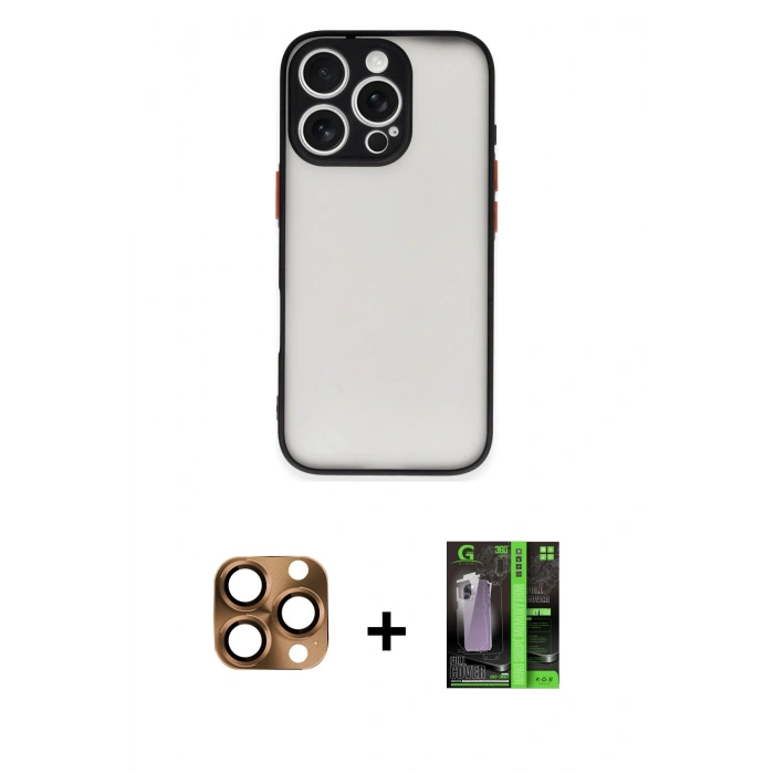 MARSİLYAN™- iPhone 16 Pro Max Kılıf Ahenk Çizgi Serisi - Şeffaf 360 Full Body Arka Koruyucu + Pers Alüminyum Kamera Lens - CLTM