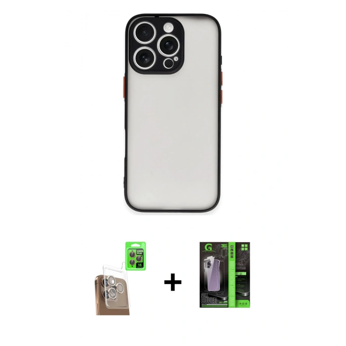 MARSİLYAN™- iPhone 16 Pro Max Kılıf Ahenk Çizgi Serisi - Şeffaf 360 Full Body Arka Koruyucu + Raze Metal Kamera Lens - CLTM