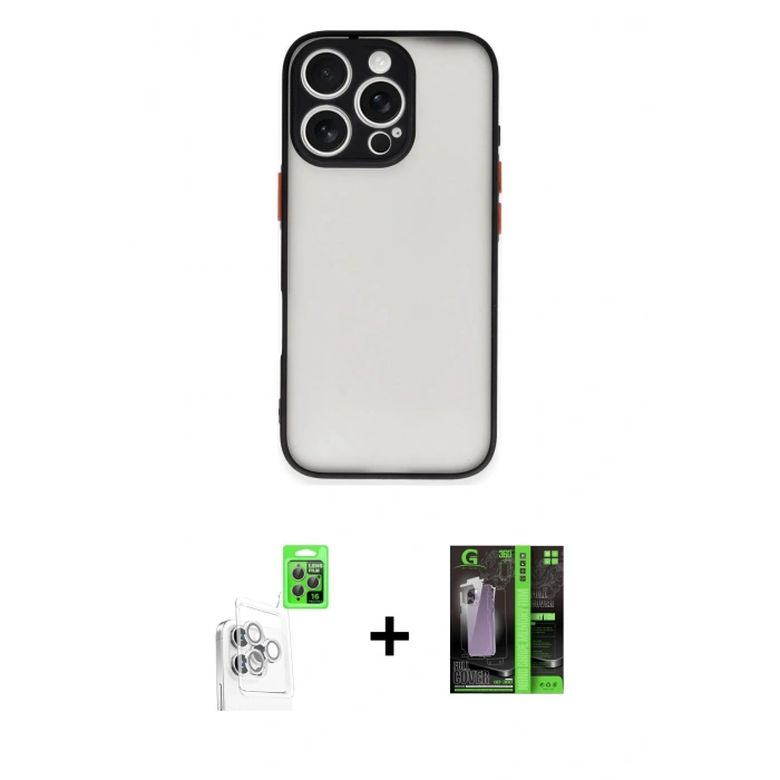 MARSİLYAN™- iPhone 16 Pro Max Kılıf Ahenk Çizgi Serisi - Şeffaf 360 Full Body Arka Koruyucu + Raze Metal Kamera Lens - BZ