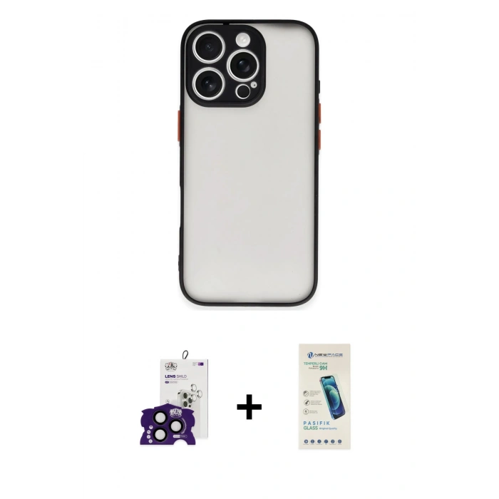 MARSİLYAN™- iPhone 16 Pro Max Kılıf Ahenk Çizgi Serisi - Şeffaf Pasifik Cam Ekran Koruyucu + Bilvis Titan Kamera Lens - SH