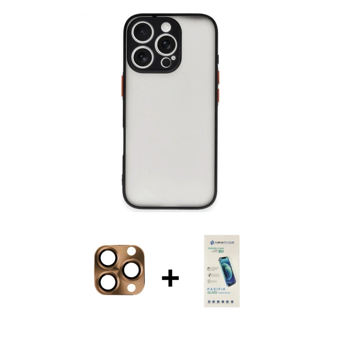 MARSİLYAN™- iPhone 16 Pro Max Kılıf Ahenk Çizgi Serisi - Şeffaf Pasifik Cam Ekran Koruyucu + Pers Alüminyum Kamera Lens - CLTM