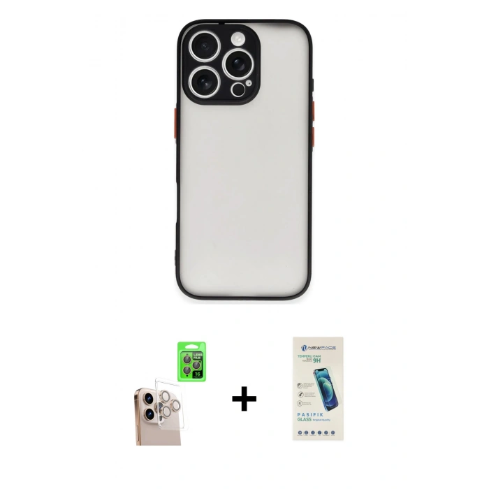 MARSİLYAN™- iPhone 16 Pro Max Kılıf Ahenk Çizgi Serisi - Şeffaf Pasifik Cam Ekran Koruyucu + Raze Metal Kamera Lens - NLGY