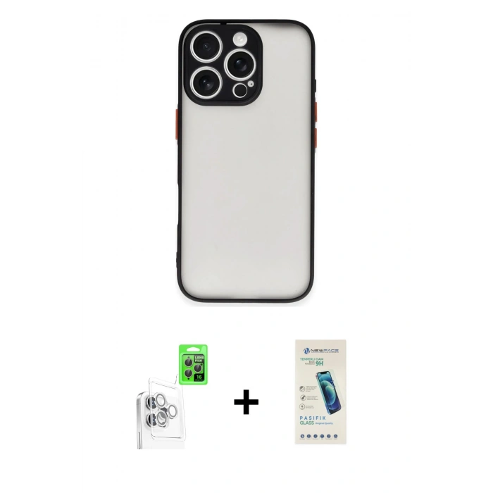 MARSİLYAN™- iPhone 16 Pro Max Kılıf Ahenk Çizgi Serisi - Şeffaf Pasifik Cam Ekran Koruyucu + Raze Metal Kamera Lens - BZ