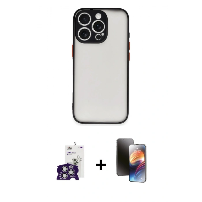 MARSİLYAN™- iPhone 16 Pro Max Kılıf Ahenk Çizgi Serisi - Siyah 3D Antistatik Mat Seramik Nano Ekran Koruyucu + Bilvis Titan Kamera Lens - GS