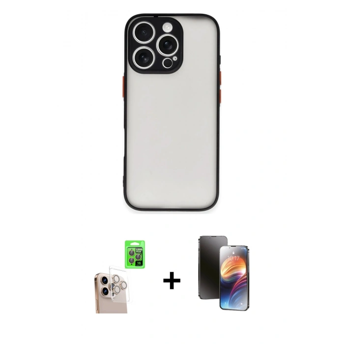 MARSİLYAN™- iPhone 16 Pro Max Kılıf Ahenk Çizgi Serisi - Siyah 3D Antistatik Mat Seramik Nano Ekran Koruyucu + Raze Metal Kamera Lens - NLGY