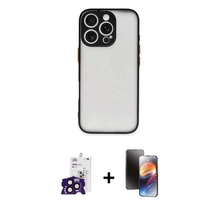 MARSİLYAN™- iPhone 16 Pro Max Kılıf Ahenk Çizgi Serisi - Siyah 3D Antistatik Mat Seramik Nano Ekran Koruyucu + Bilvis Titan Kamera Lens - SH