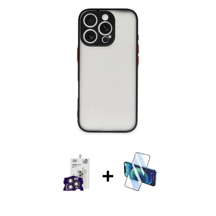 MARSİLYAN™- iPhone 16 Pro Max Kılıf Ahenk Çizgi Serisi - Siyah 3D Antistatik Seramik Nano Ekran Koruyucu + Bilvis Titan Kamera Lens - TMGI