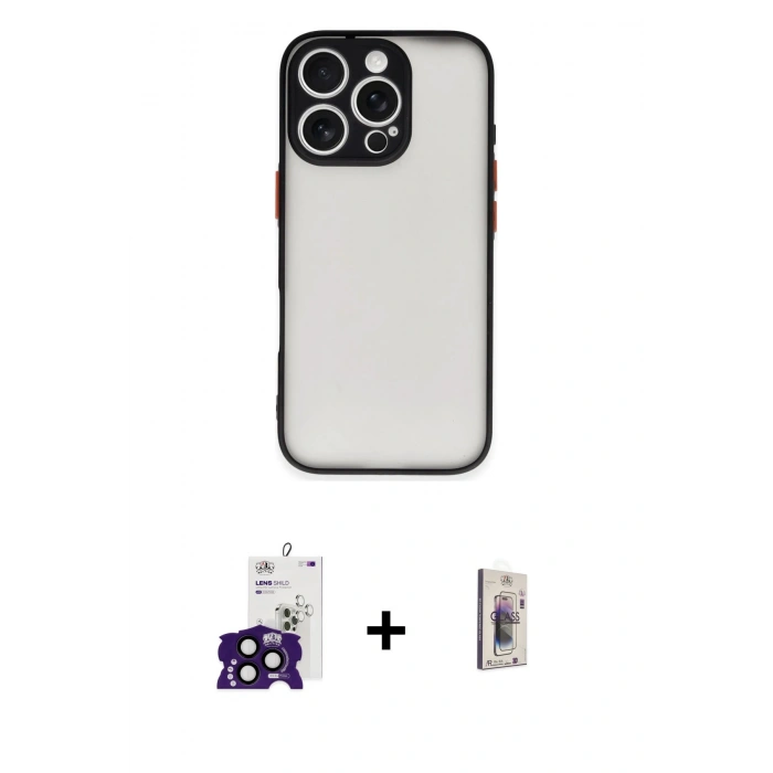 MARSİLYAN™- iPhone 16 Pro Max Kılıf Ahenk Çizgi Serisi - Siyah Bilvis 3D Cam Ekran Koruyucu + Bilvis Titan Kamera Lens - SH