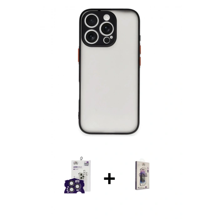 MARSİLYAN™- iPhone 16 Pro Max Kılıf Ahenk Çizgi Serisi - Siyah Bilvis 3D Cam Ekran Koruyucu + Bilvis Titan Kamera Lens - TMGI