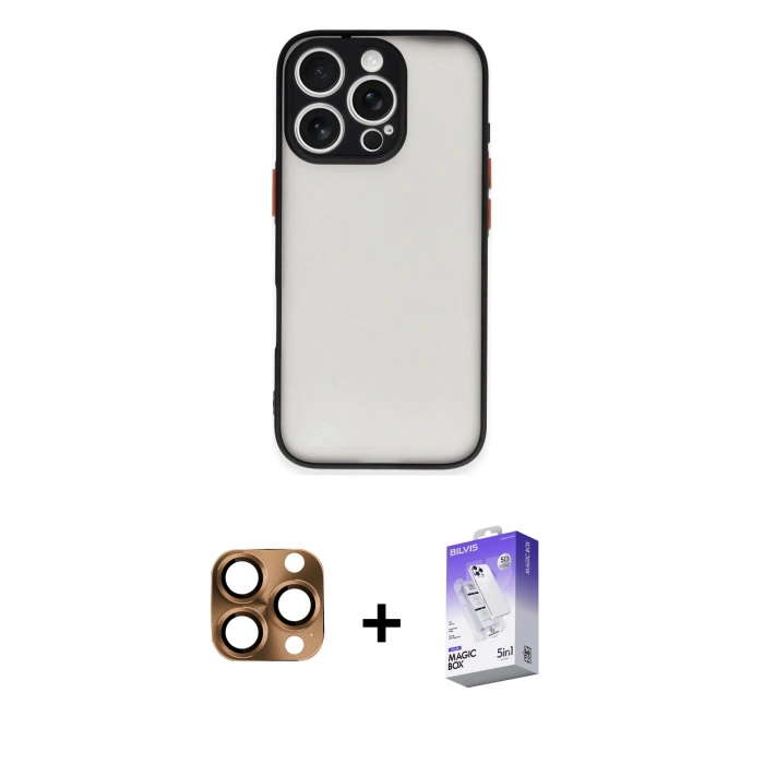MARSİLYAN™- iPhone 16 Pro Max Kılıf Ahenk Çizgi Serisi - Siyah Bilvis 5in1 3D Magic Cam Ekran Koruyucu + Pers Alüminyum Kamera Lens - CLTM