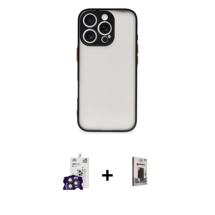MARSİLYAN™- iPhone 16 Pro Max Kılıf Ahenk Çizgi Serisi - Siyah Bilvis Hayalet Cam Ekran Koruyucu + Bilvis Titan Kamera Lens - TMGI