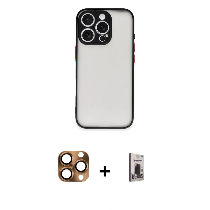 MARSİLYAN™- iPhone 16 Pro Max Kılıf Ahenk Çizgi Serisi - Siyah Bilvis Hayalet Cam Ekran Koruyucu + Pers Alüminyum Kamera Lens - CLTM