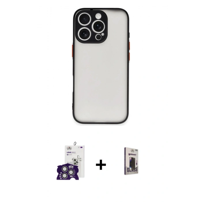 MARSİLYAN™- iPhone 16 Pro Max Kılıf Ahenk Çizgi Serisi - Siyah Bilvis Hayalet Cam Ekran Koruyucu + Gümüş Bilvis Titan Kamera Lens