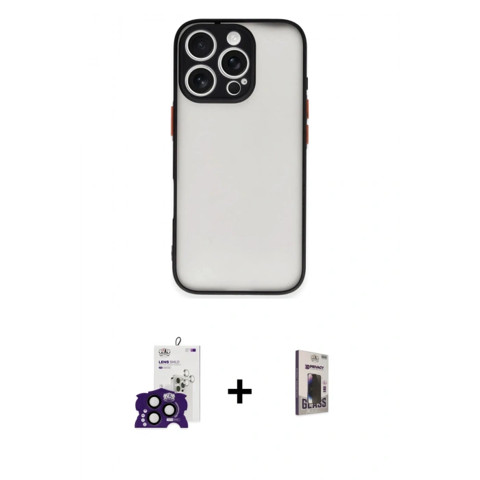 MARSİLYAN™- iPhone 16 Pro Max Kılıf Ahenk Çizgi Serisi - Siyah Bilvis Hayalet Cam Ekran Koruyucu + Siyah Bilvis Titan Kamera Lens