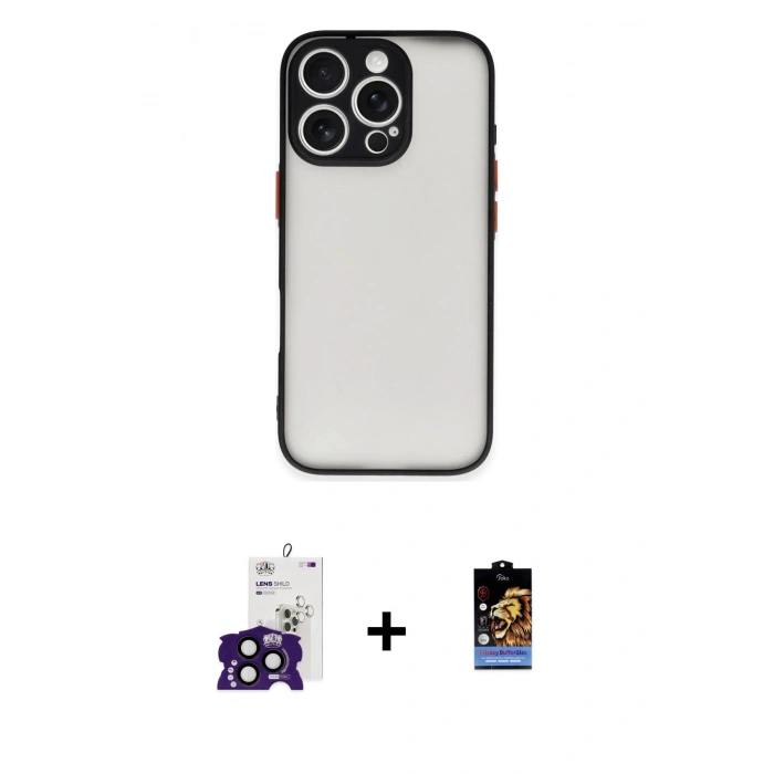 MARSİLYAN™- iPhone 16 Pro Max Kılıf Ahenk Çizgi Serisi - Siyah Buffer Hayalet Cam Ekran Koruyucu + Bilvis Titan Kamera Lens - SH