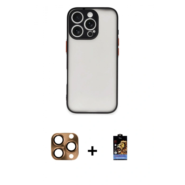 MARSİLYAN™- iPhone 16 Pro Max Kılıf Ahenk Çizgi Serisi - Siyah Buffer Hayalet Cam Ekran Koruyucu + Pers Alüminyum Kamera Lens - CLTM