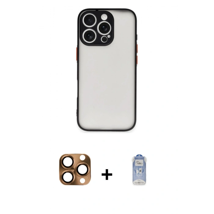 MARSİLYAN™- iPhone 16 Pro Max Kılıf Ahenk Çizgi Serisi - Siyah Joko Magic 5D Cam + Pers Alüminyum Kamera Lens - CLTM