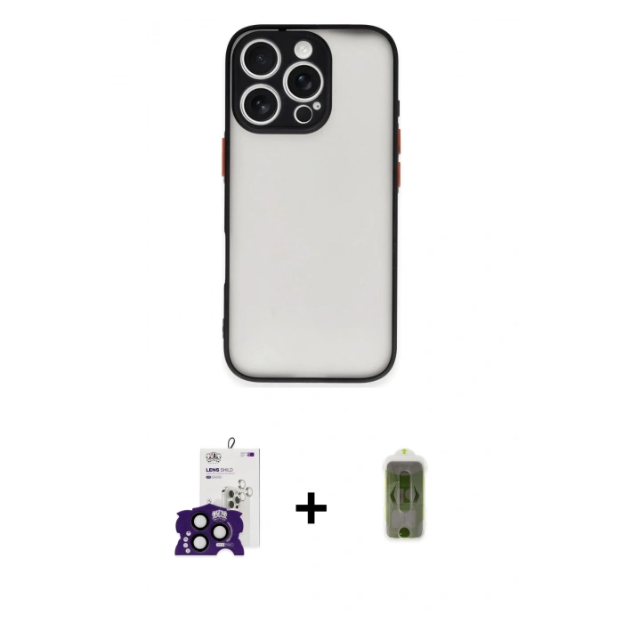 MARSİLYAN™- iPhone 16 Pro Max Kılıf Ahenk Çizgi Serisi - Siyah Joko Magic 5D Hayalet Cam + Siyah Bilvis Titan Kamera Lens