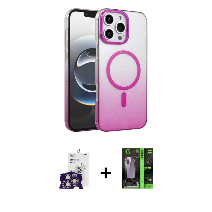 MARSİLYAN™- iPhone 16 Pro Max Kılıf Ahenk Doku Özel Seri - Şeffaf 360 Full Body Arka Koruyucu + Bilvis Titan Kamera Lens - GS
