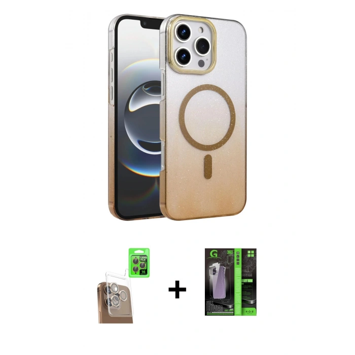 MARSİLYAN™- iPhone 16 Pro Max Kılıf Ahenk Doku Özel Seri - Şeffaf 360 Full Body Arka Koruyucu + Raze Metal Kamera Lens - CLTM
