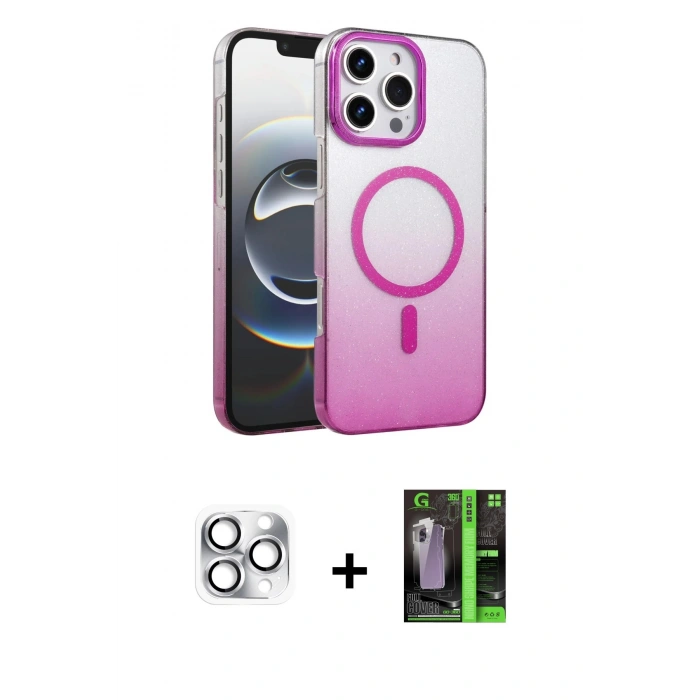 MARSİLYAN™- iPhone 16 Pro Max Kılıf Ahenk Doku Özel Seri - Şeffaf 360 Full Body Arka Koruyucu + Pers Alüminyum Kamera Lens - GS