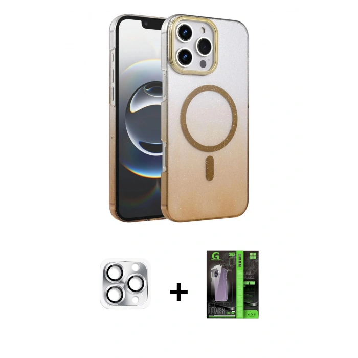 MARSİLYAN™- iPhone 16 Pro Max Kılıf Ahenk Doku Özel Seri - Şeffaf 360 Full Body Arka Koruyucu + Pers Alüminyum Kamera Lens - GS