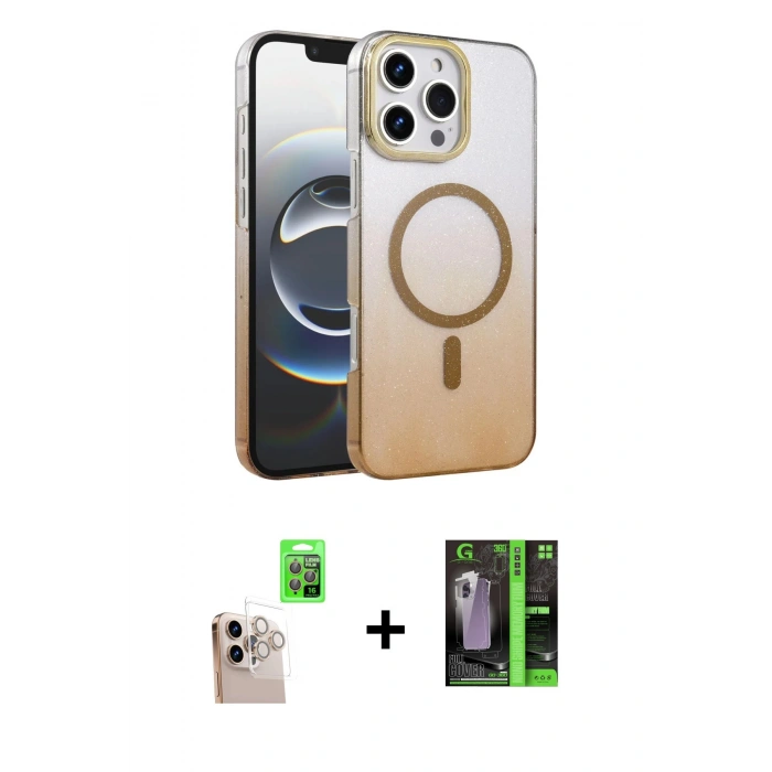 MARSİLYAN™- iPhone 16 Pro Max Kılıf Ahenk Doku Özel Seri - Şeffaf 360 Full Body Arka Koruyucu + Raze Metal Kamera Lens - NLGY