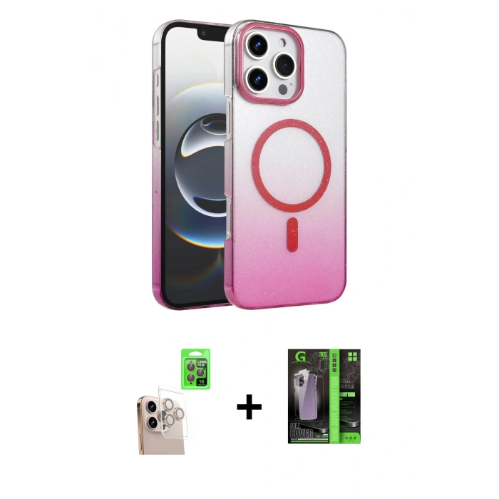 MARSİLYAN™- iPhone 16 Pro Max Kılıf Ahenk Doku Özel Seri - Şeffaf 360 Full Body Arka Koruyucu + Raze Metal Kamera Lens - NLGY