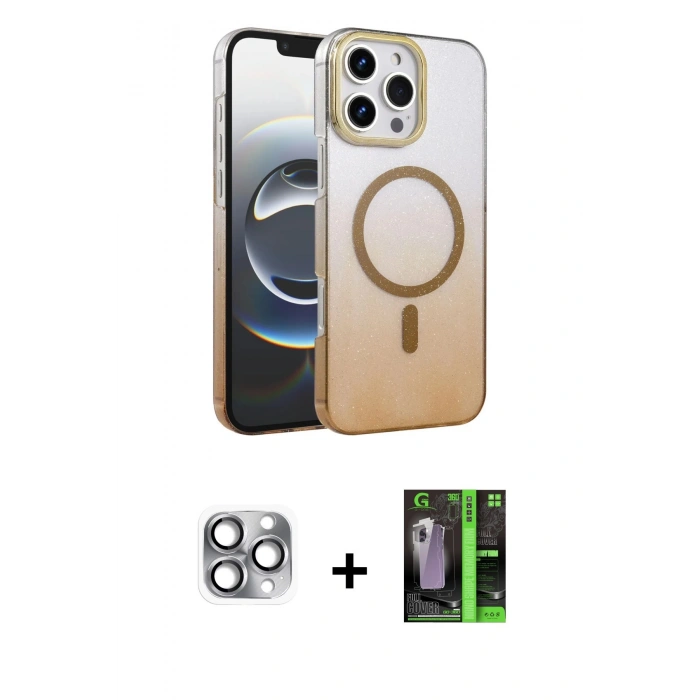 MARSİLYAN™- iPhone 16 Pro Max Kılıf Ahenk Doku Özel Seri - Şeffaf 360 Full Body Arka Koruyucu + Pers Alüminyum Kamera Lens - GI