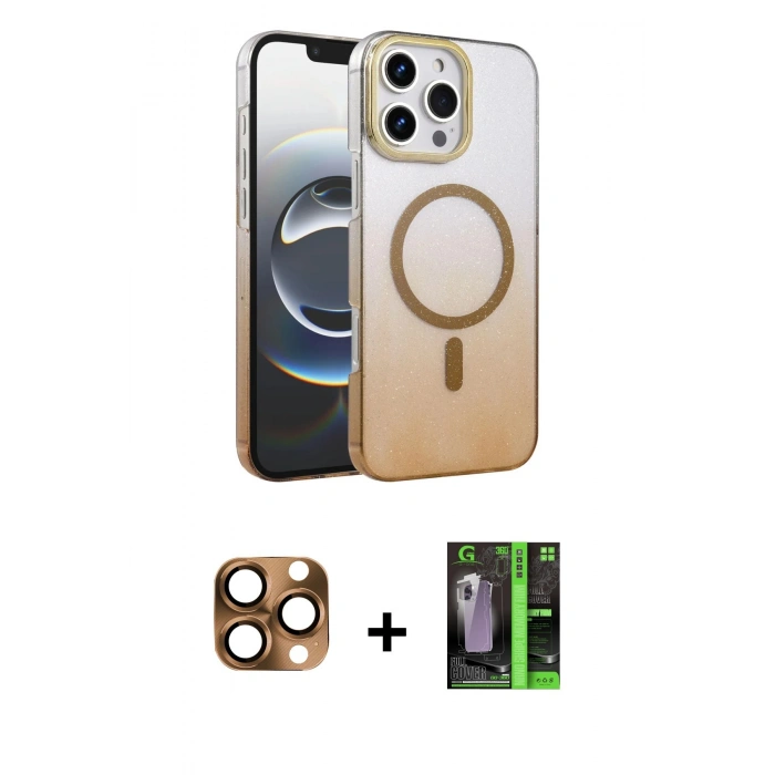MARSİLYAN™- iPhone 16 Pro Max Kılıf Ahenk Doku Özel Seri - Şeffaf 360 Full Body Arka Koruyucu + Pers Alüminyum Kamera Lens - CLTM