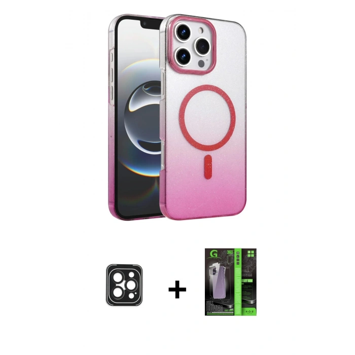 MARSİLYAN™- iPhone 16 Pro Max Kılıf Ahenk Doku Özel Seri - Şeffaf 360 Full Body Arka Koruyucu + PVD Metal Kamera Lens - SH