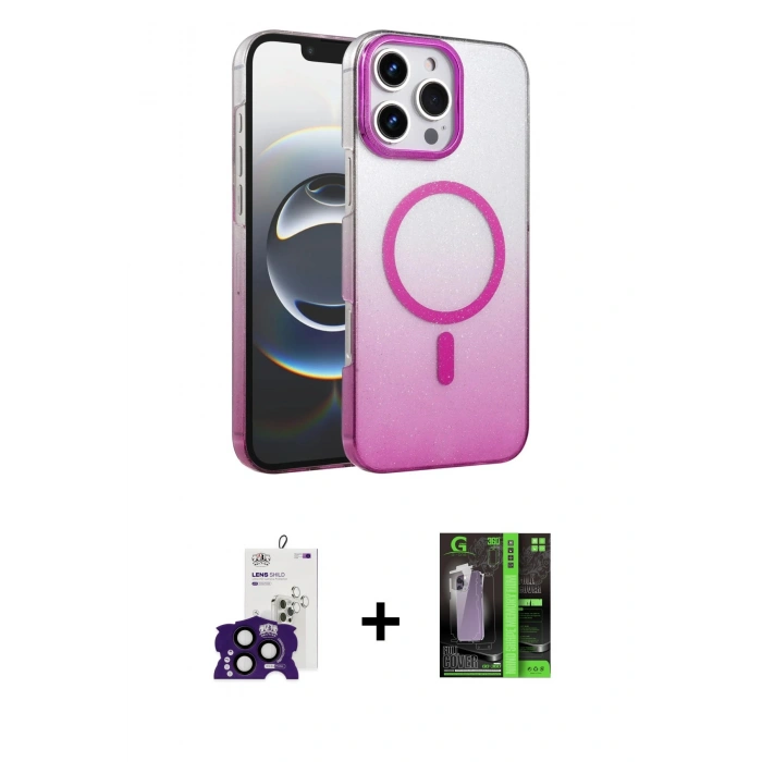 MARSİLYAN™- iPhone 16 Pro Max Kılıf Ahenk Doku Özel Seri - Şeffaf 360 Full Body Arka Koruyucu + Bilvis Titan Kamera Lens - SH