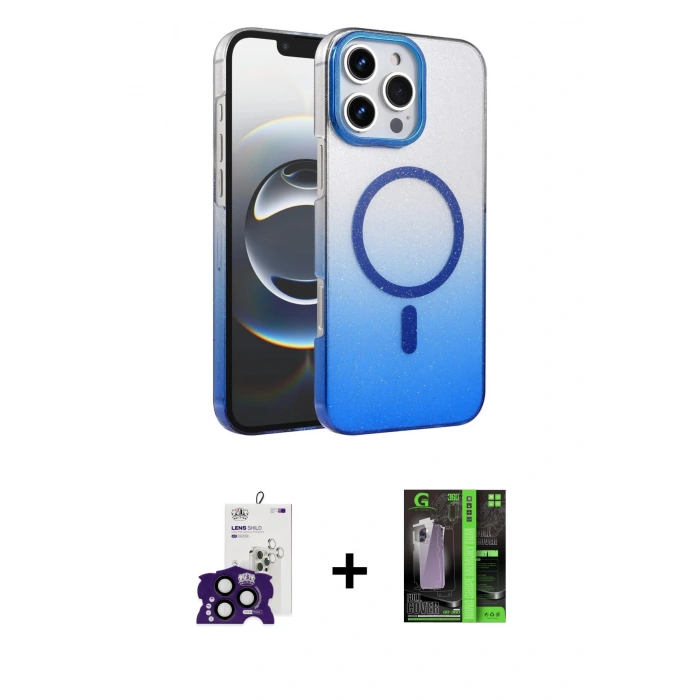 MARSİLYAN™- iPhone 16 Pro Max Kılıf Ahenk Doku Özel Seri - Şeffaf 360 Full Body Arka Koruyucu + Bilvis Titan Kamera Lens - SH