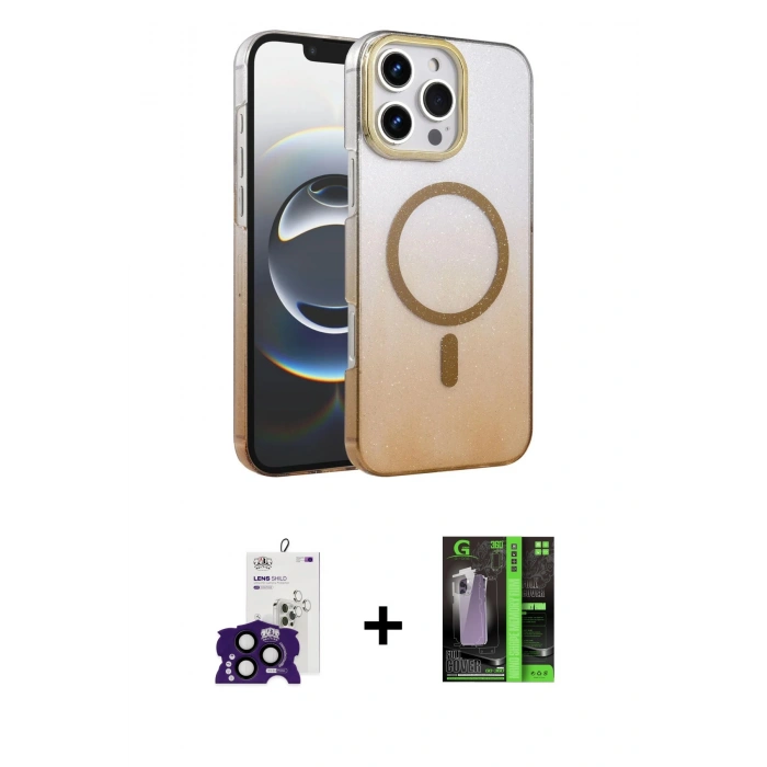 MARSİLYAN™- iPhone 16 Pro Max Kılıf Ahenk Doku Özel Seri - Şeffaf 360 Full Body Arka Koruyucu + Bilvis Titan Kamera Lens - SH